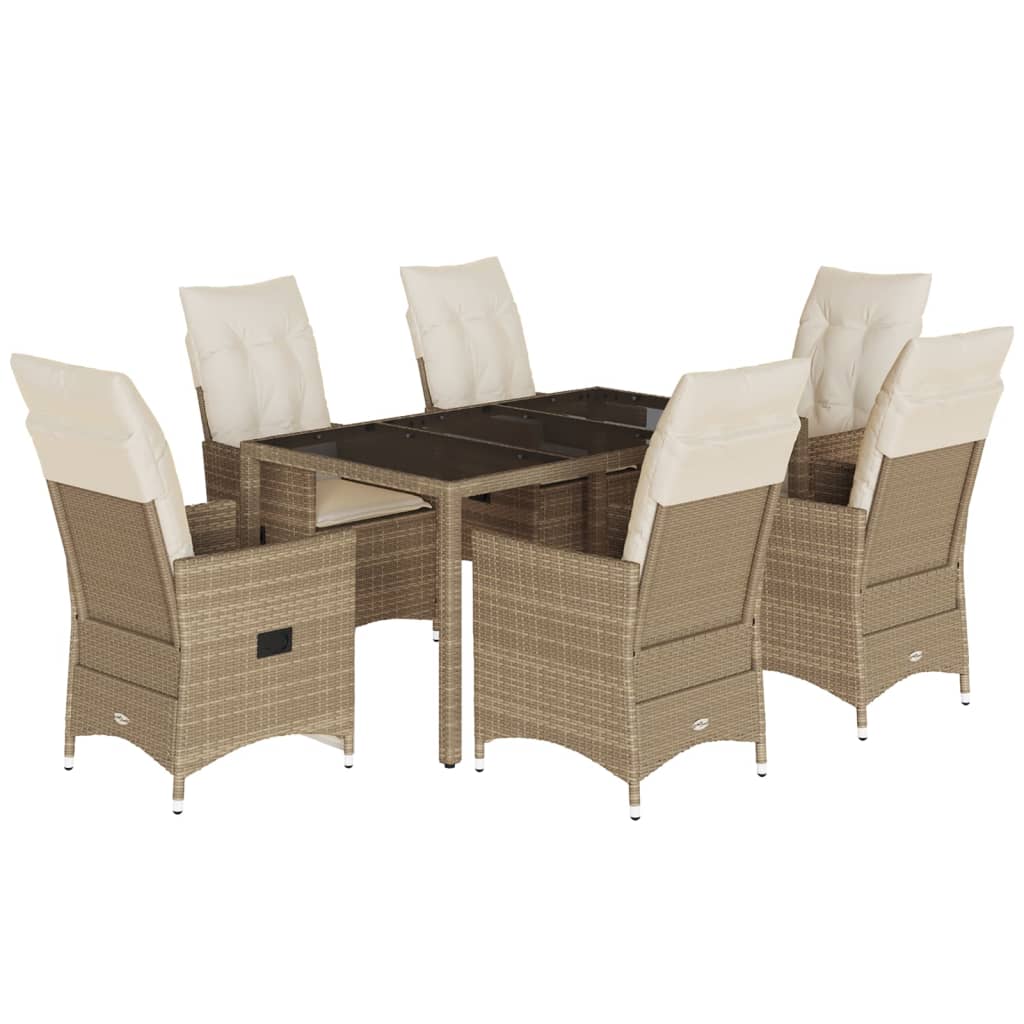 vidaXL 7-delige Tuinset met kussens poly rattan beige