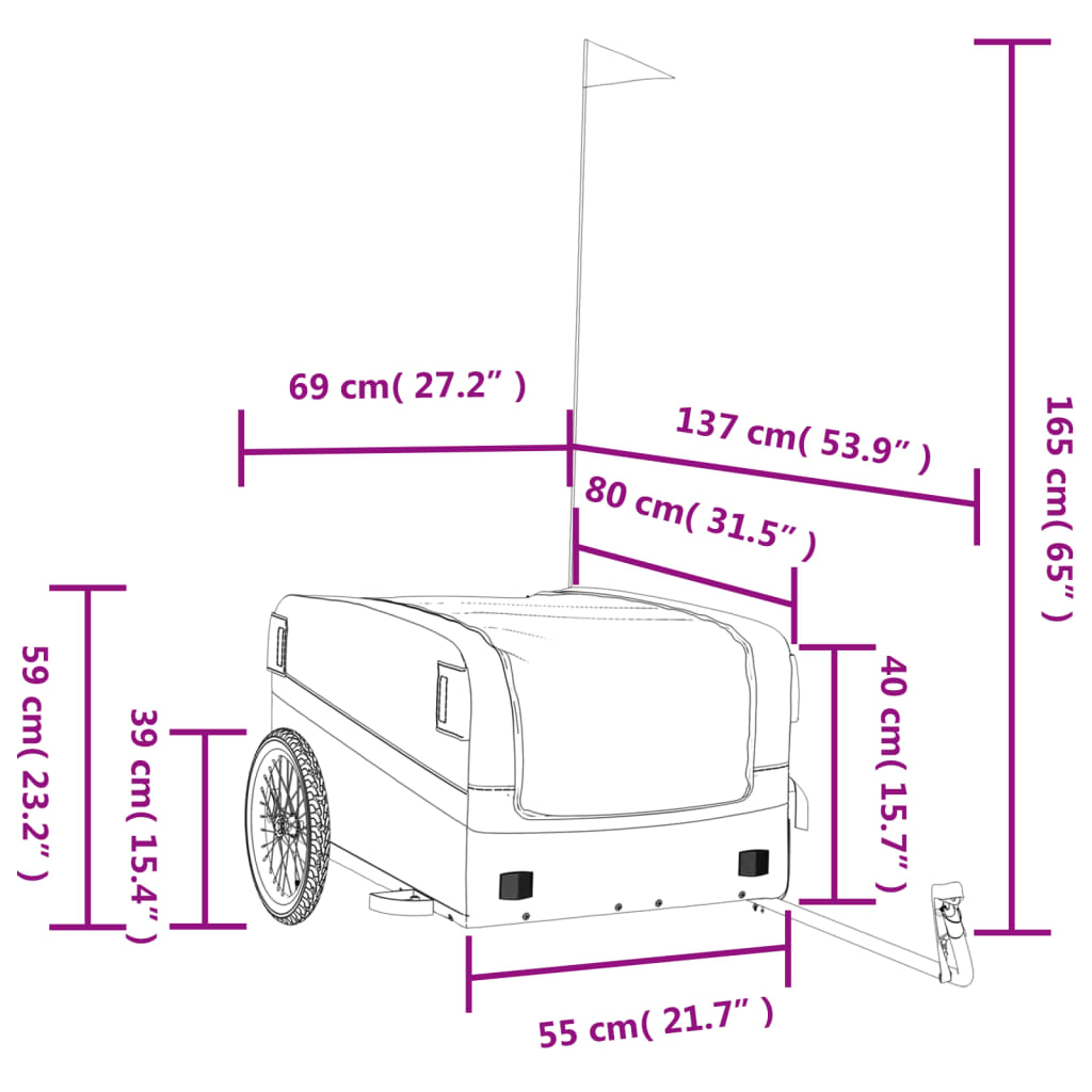 vidaXL Fietstrailer 45 kg ijzer zwart en grijs