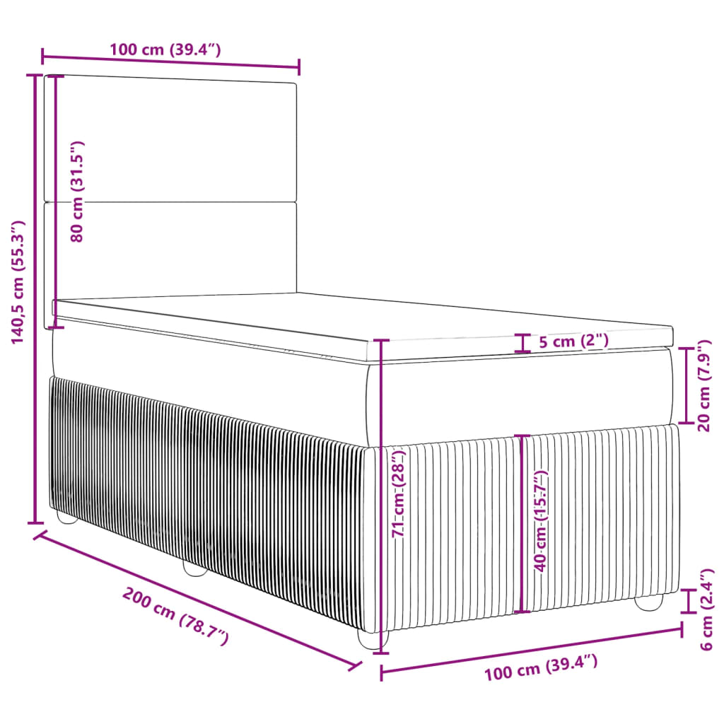 vidaXL Boxspring met matras stof lichtgrijs 100x200 cm