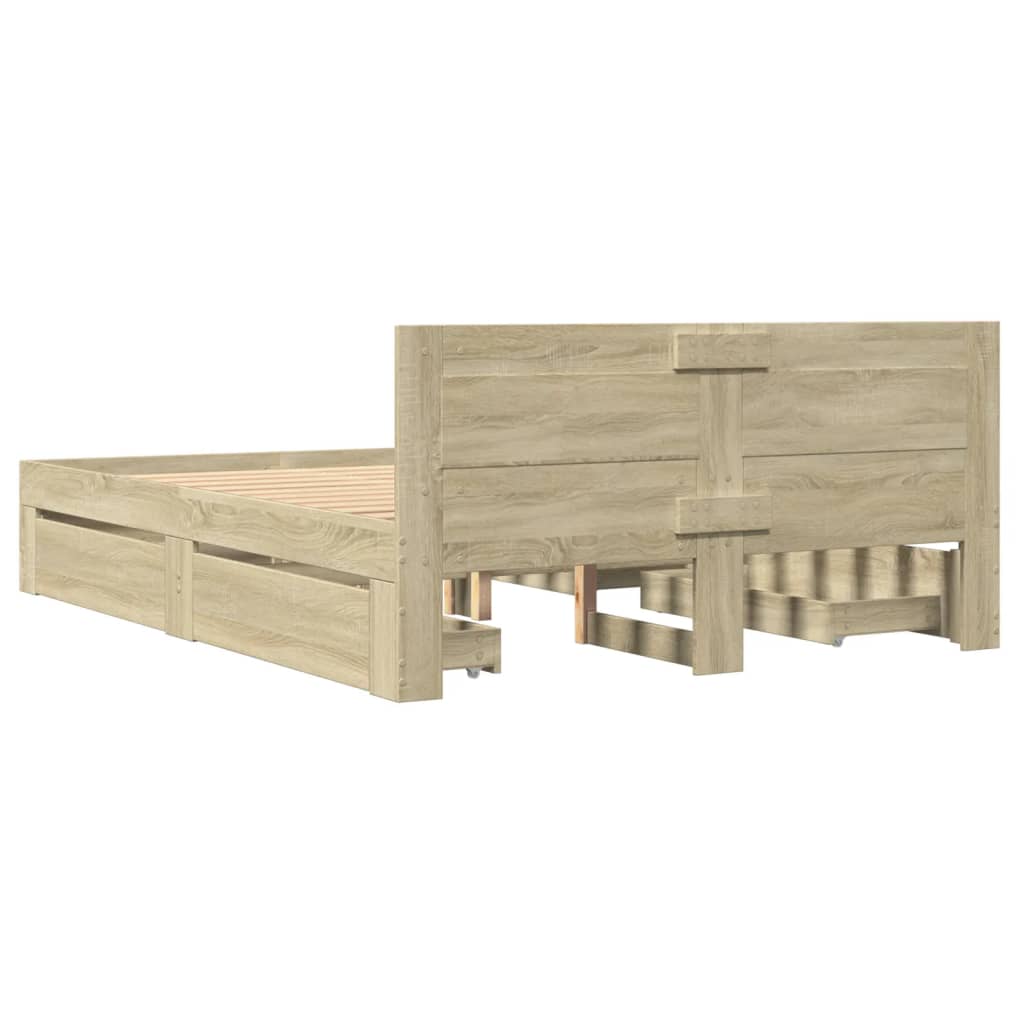 vidaXL Bedframe met hoofdeinde bewerkt hout sonoma eiken 140x200 cm