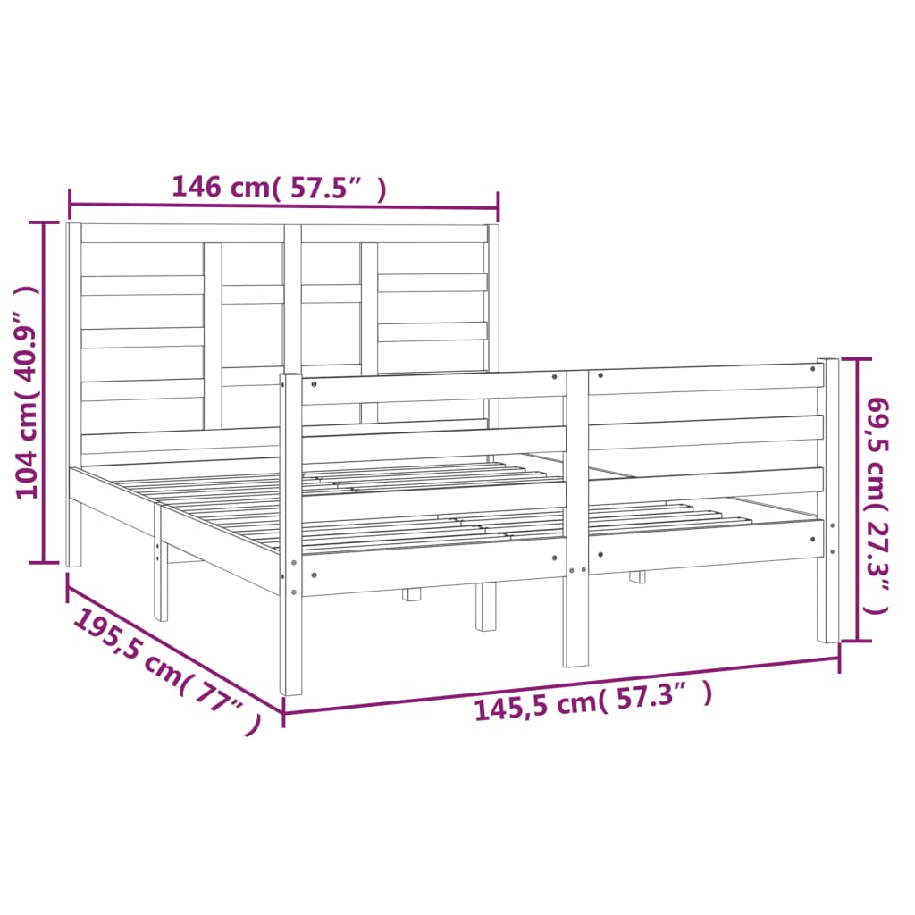 vidaXL Bedframe massief hout wit 140x190 cm