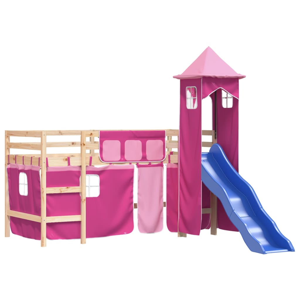 vidaXL Kinderhoogslaper met toren 90x190 cm massief grenenhout roze