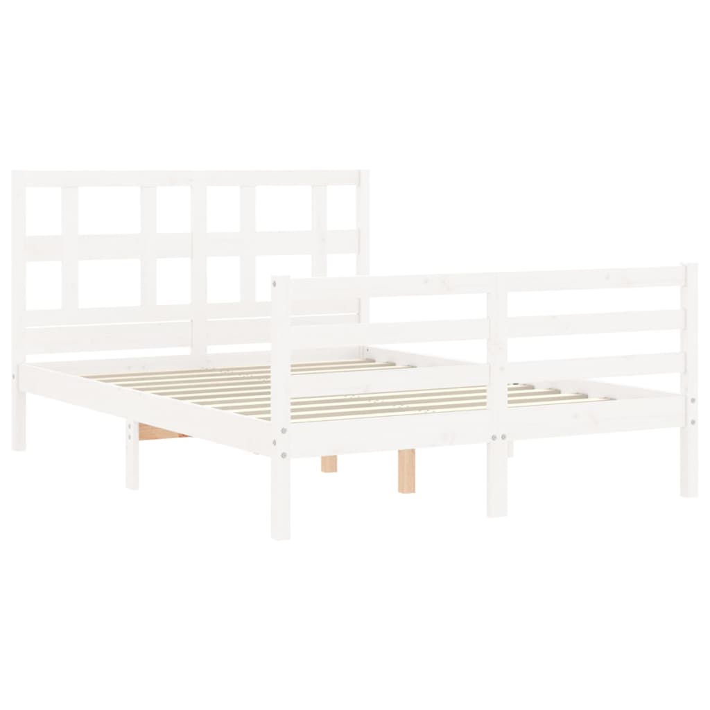 vidaXL Bedframe met hoofdbord massief hout wit 120x200 cm