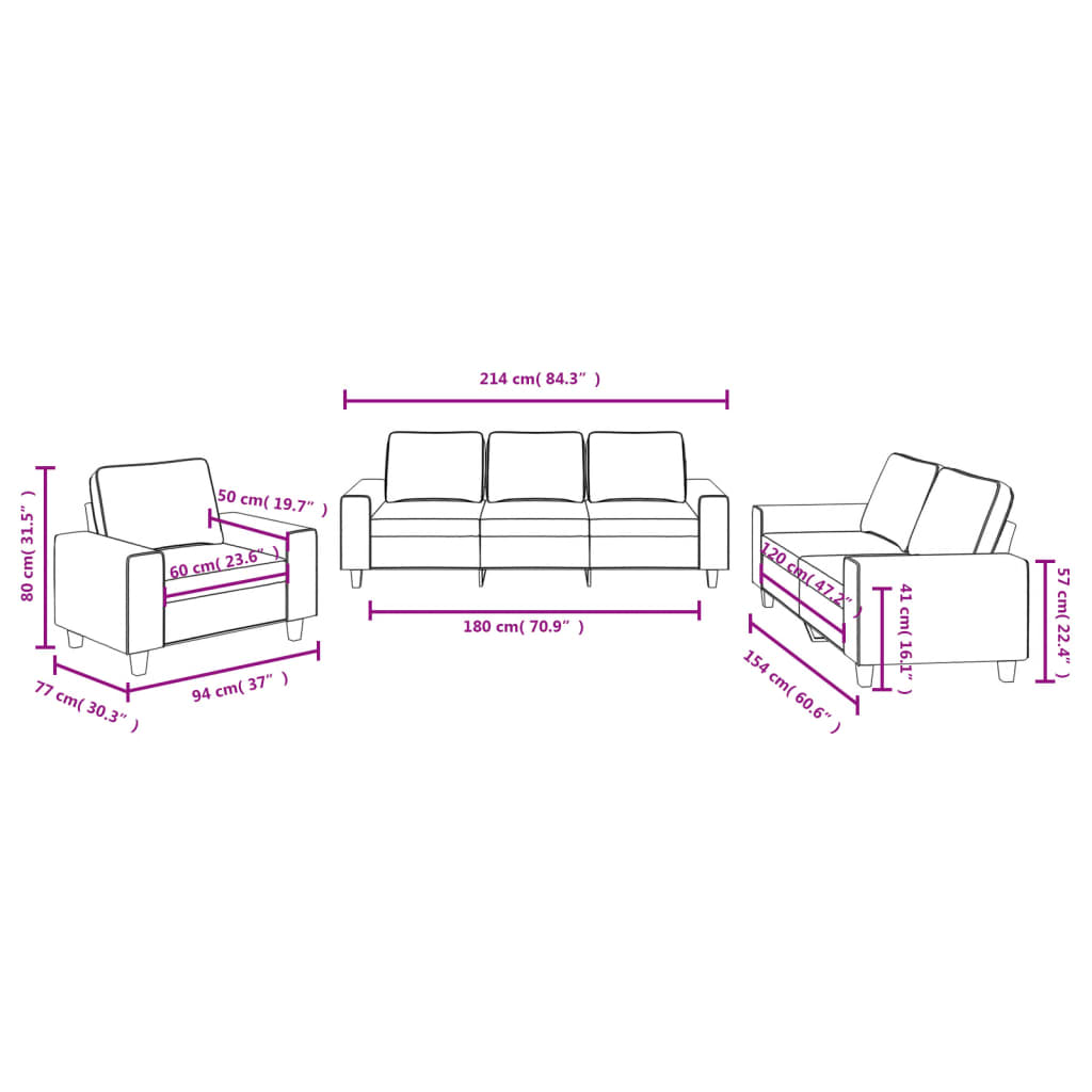 vidaXL 3-delige Loungeset stof lichtgeel