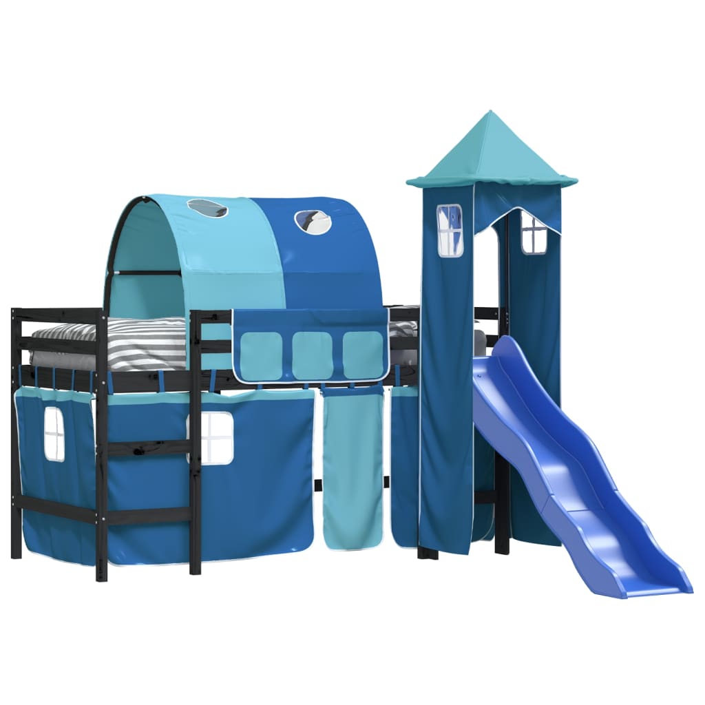 vidaXL Kinderhoogslaper met toren 90x200 cm massief grenenhout blauw