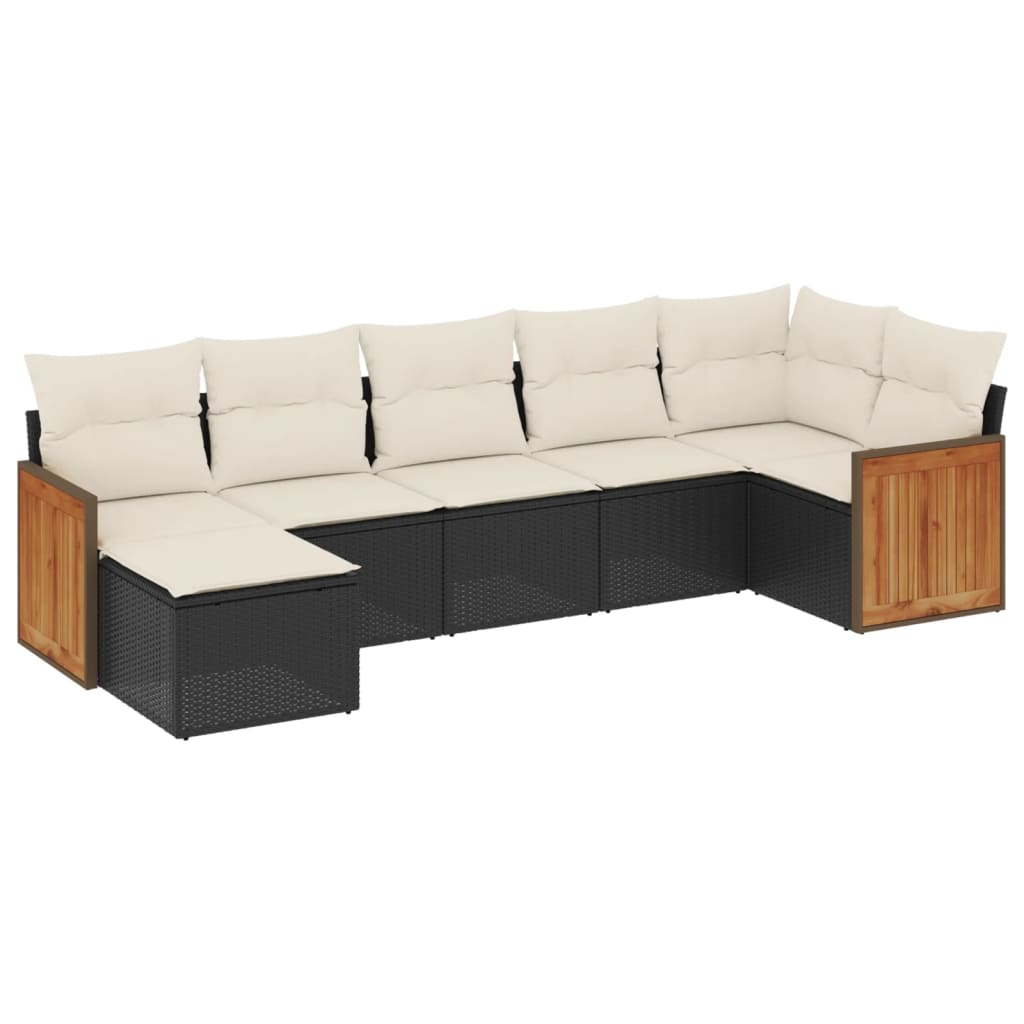 vidaXL 7-delige Loungeset met kussens poly rattan zwart