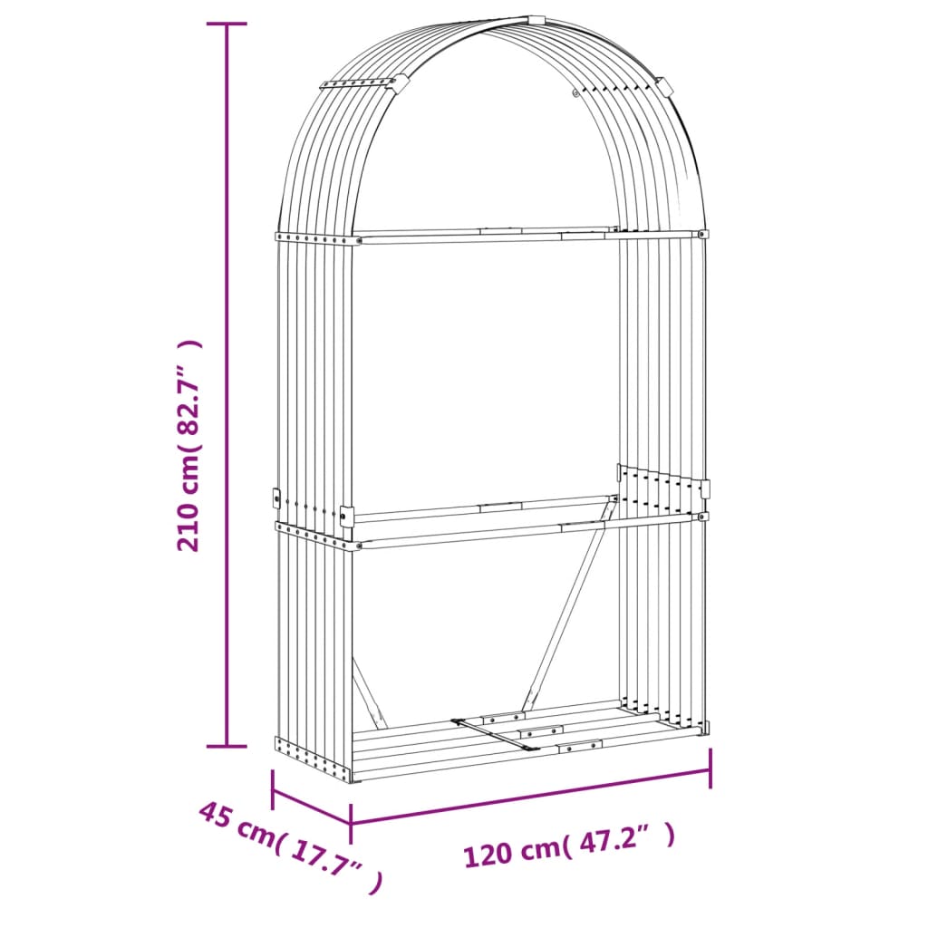 vidaXL Haardhoutopslag 120x45x210 cm gegalvaniseerd staal lichtbruin