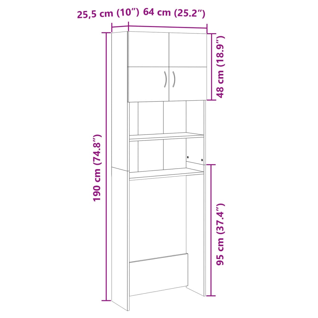 vidaXL Wasmachinekast 64x25,5x190 cm bewerkt hout sonoma eikenkleurig