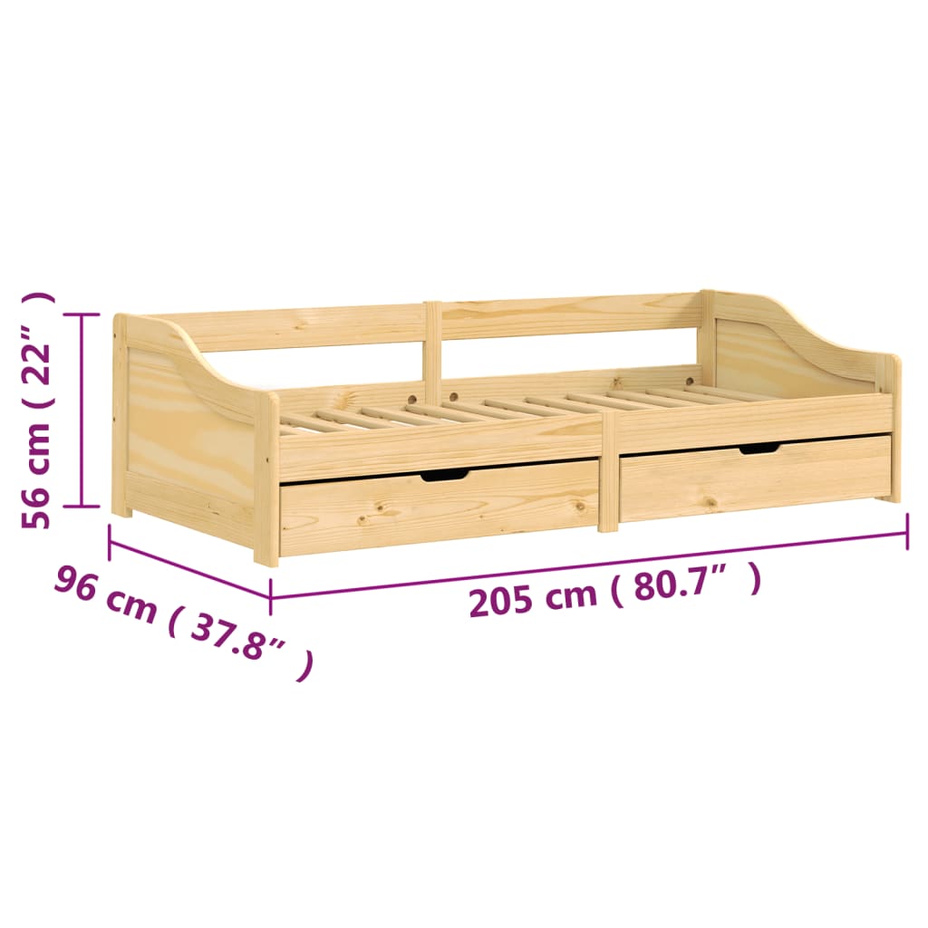 vidaXL Slaapbank met 2 lades IRUN 90x200 cm massief grenenhout