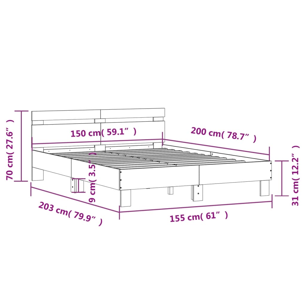 vidaXL Bedframe met hoofdeinde en LED sonoma eikenkleurig 150x200 cm