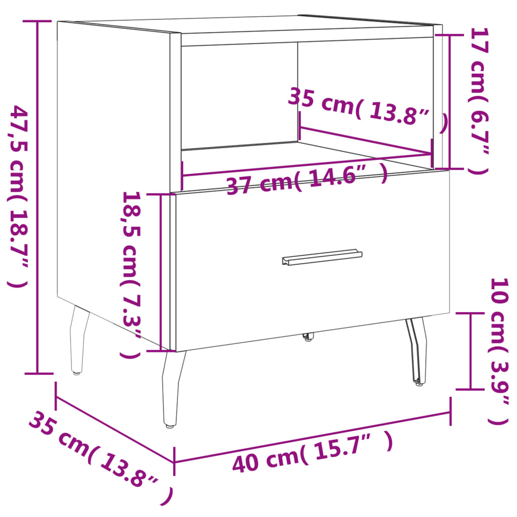 vidaXL Nachtkastjes 2 st 40x35x47,5 cm bewerkt hout zwart