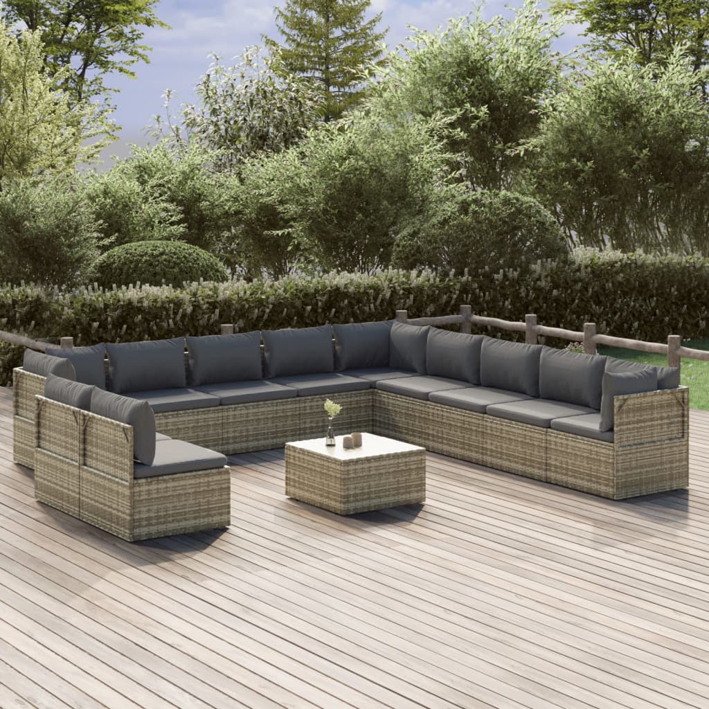 vidaXL 12-delige Loungeset met kussens poly rattan grijs