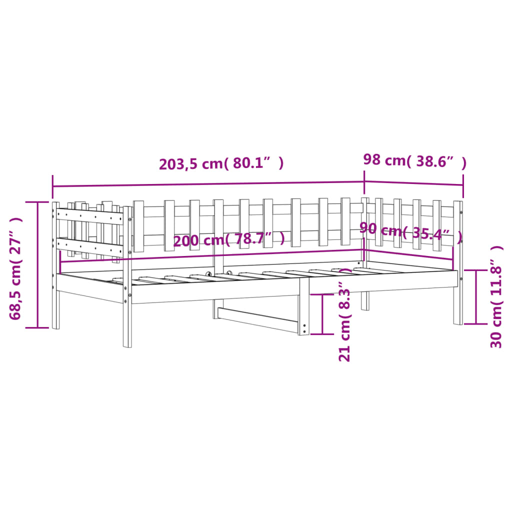 vidaXL Slaapbank 90x200 cm massief grenenhout zwart