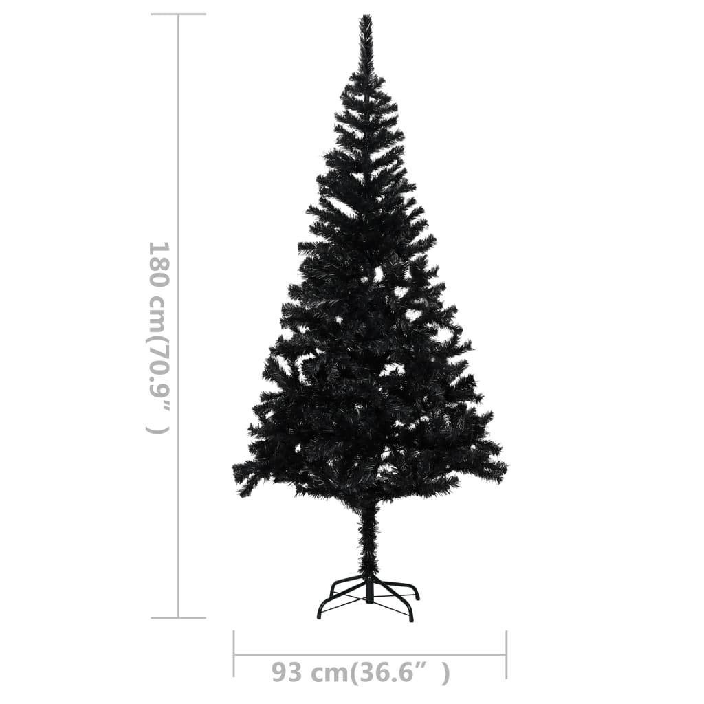 vidaXL Kunstkerstboom met verlichting en kerstballen 180 cm PVC zwart