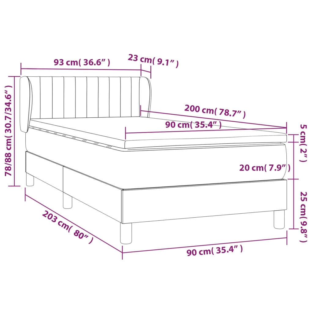 vidaXL Boxspring met matras stof lichtgrijs 90x200 cm