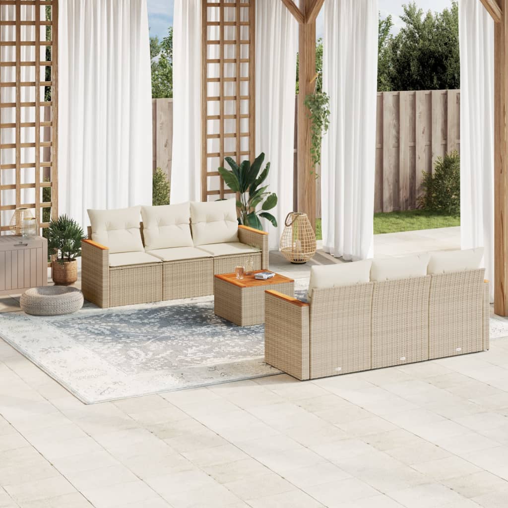 vidaXL 7-delige Loungeset met kussens poly rattan beige