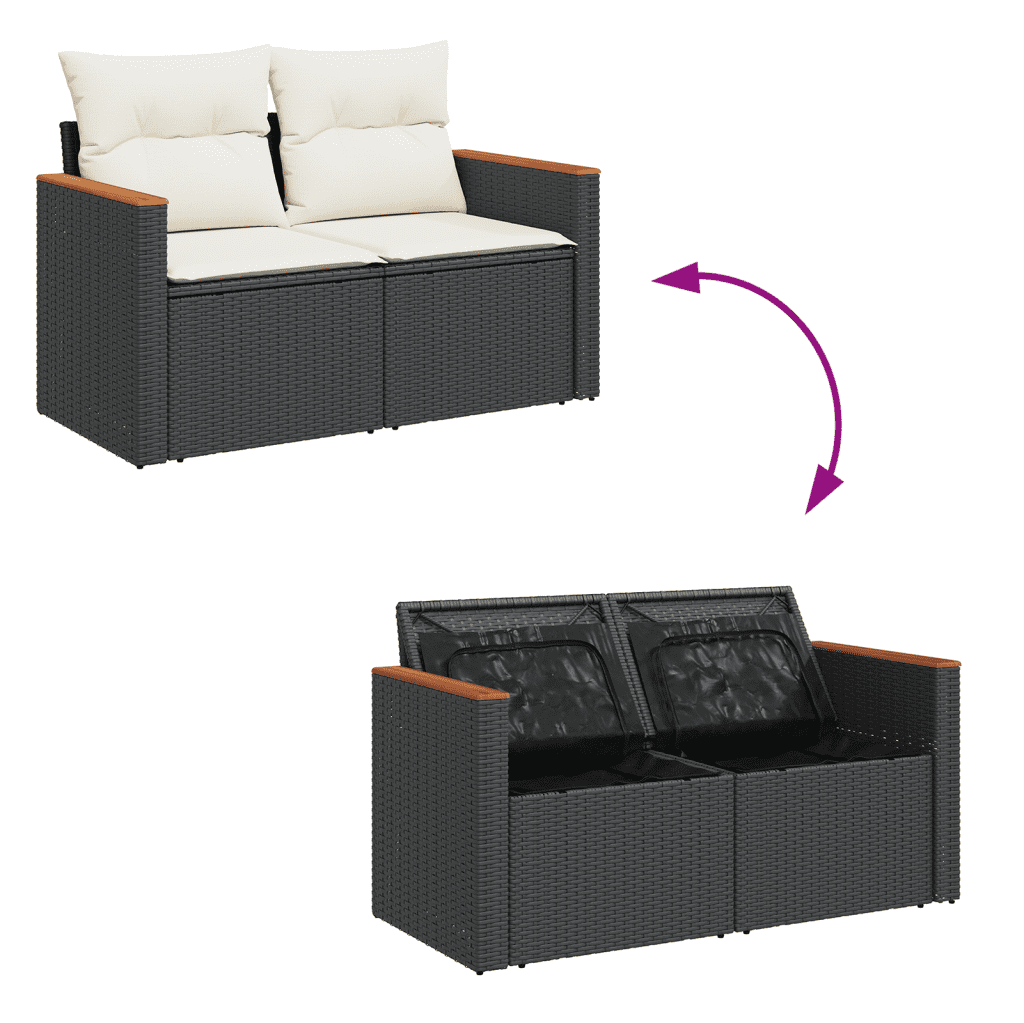 vidaXL 7-delige Loungeset met kussens poly rattan zwart