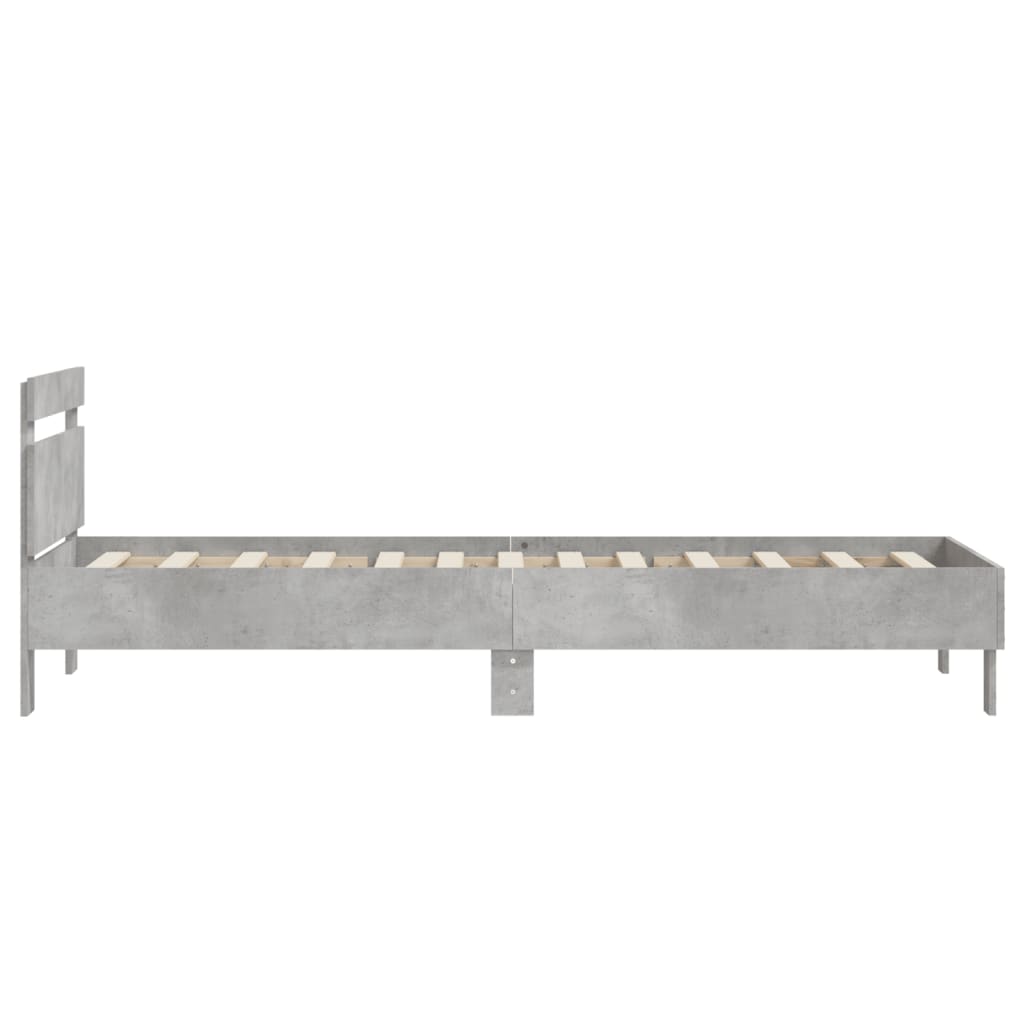 vidaXL Bedframe met hoofdbord bewerkt hout betongrijs 75x190 cm