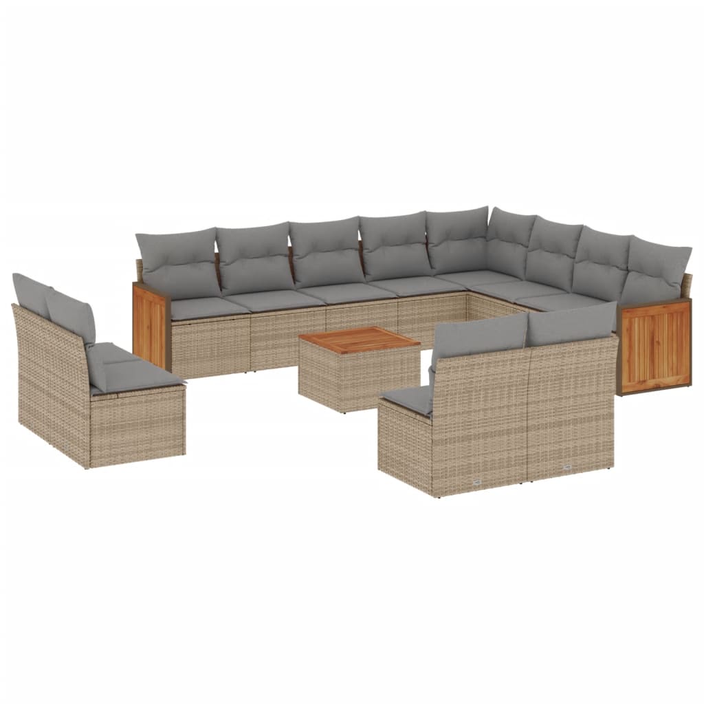 vidaXL 13-delige Loungeset met kussens poly rattan beige