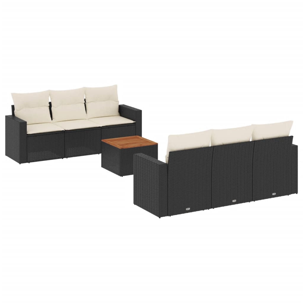 vidaXL 7-delige Loungeset met kussens poly rattan zwart