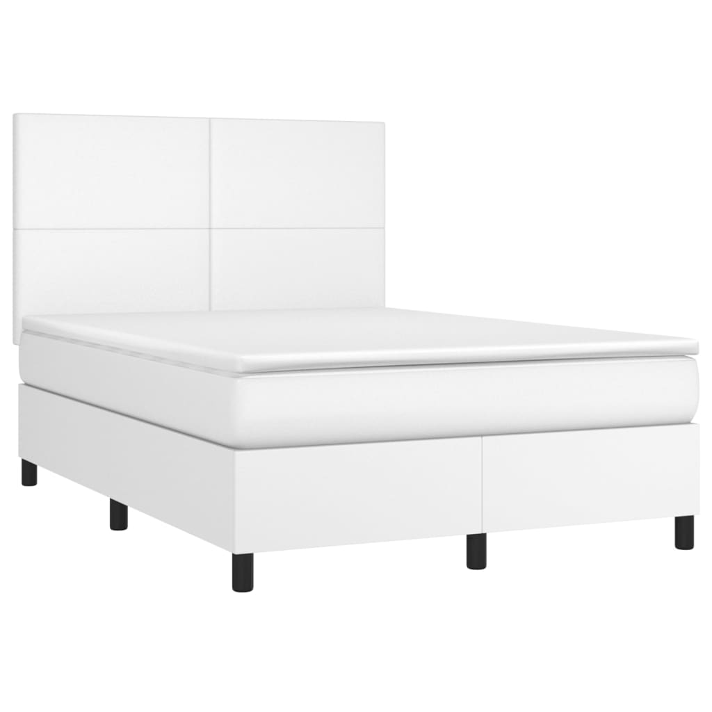 vidaXL Boxspring met matras en LED kunstleer wit 140x200 cm