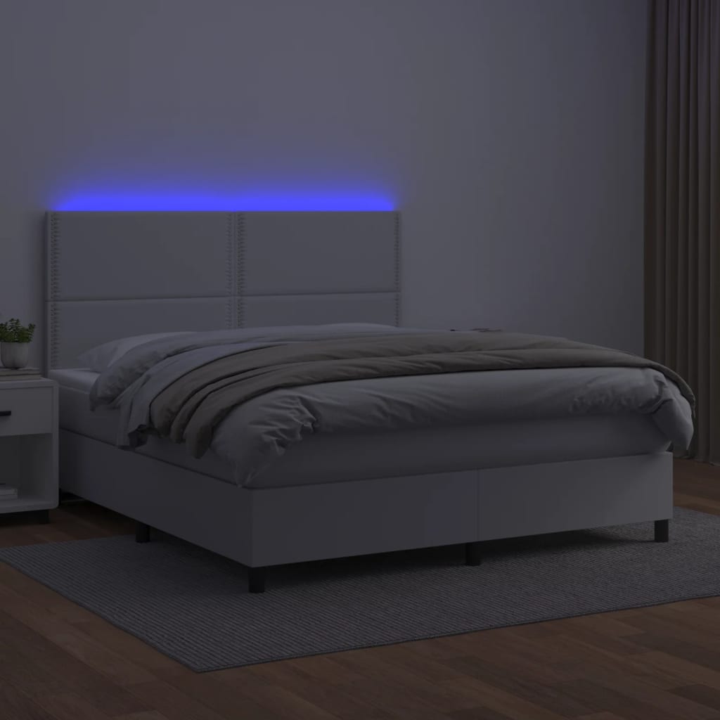 vidaXL Boxspring met matras en LED kunstleer wit 180x200 cm