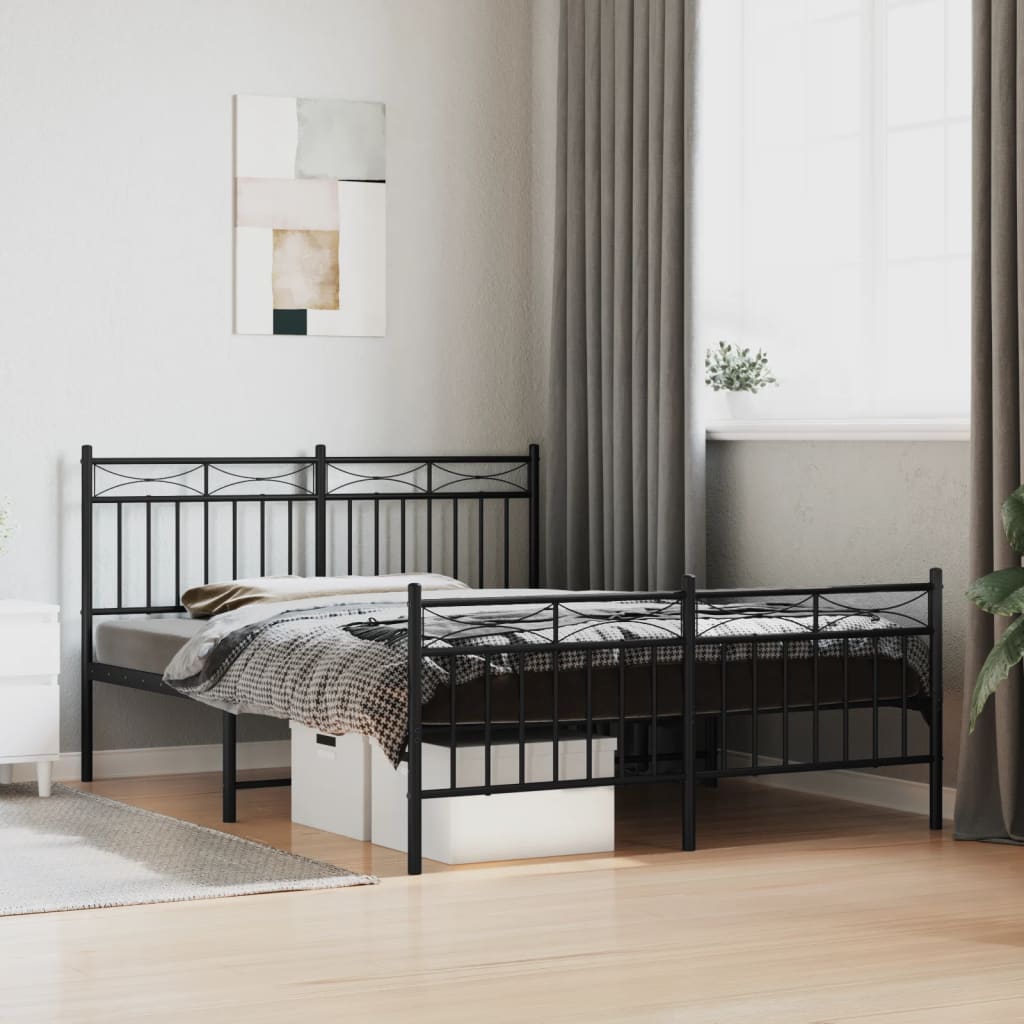 vidaXL Bedframe met hoofd- en voeteneinde metaal zwart 140x190 cm