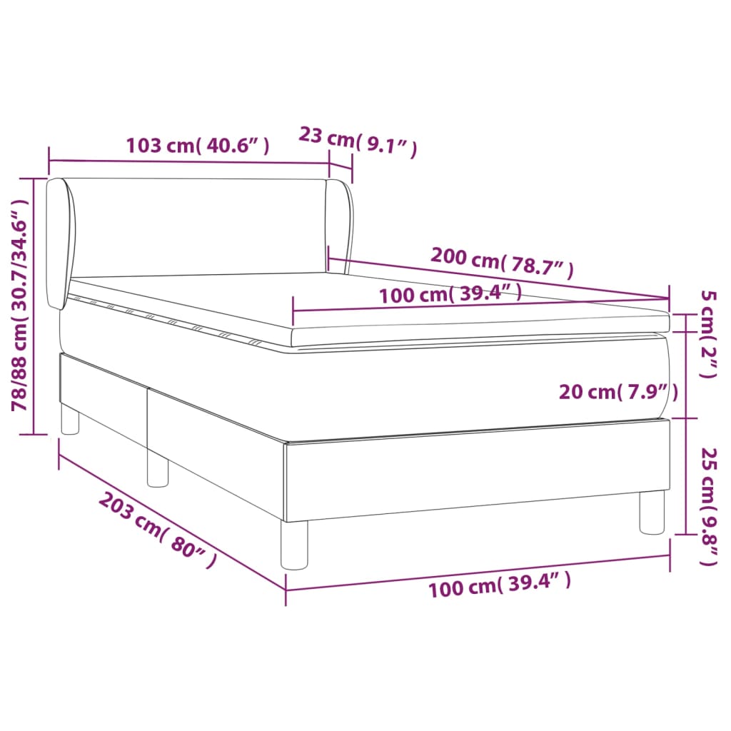 vidaXL Boxspring met matras stof donkerbruin 100x200 cm