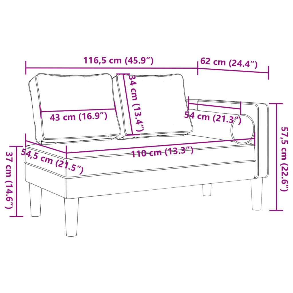 vidaXL Chaise longue met kussens kunstleer zwart