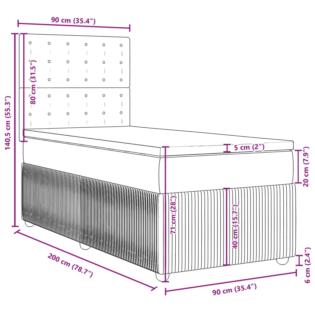 vidaXL Boxspring met matras stof lichtgrijs 90x200 cm