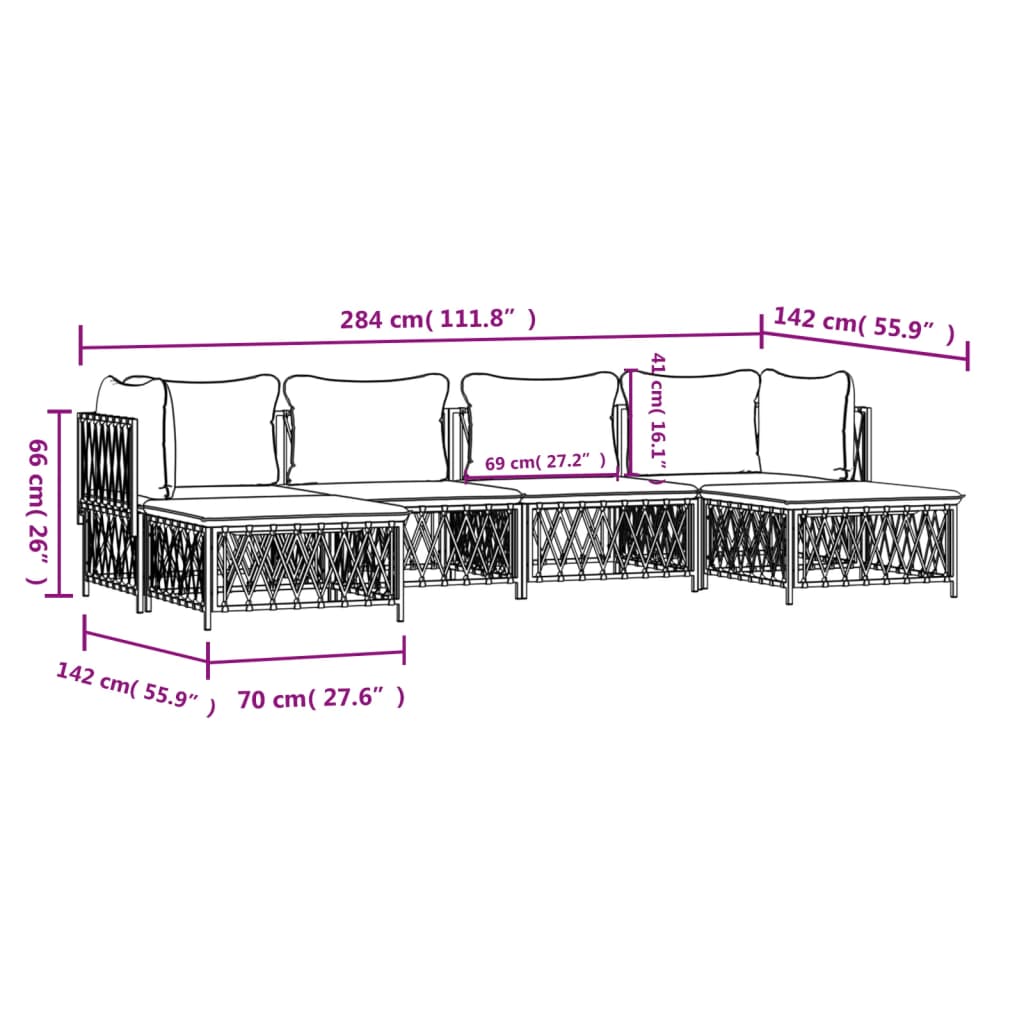 vidaXL 6-delige Loungeset met kussens staal wit