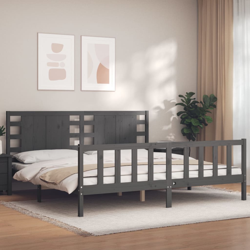 vidaXL Bedframe met hoofdbord massief hout grijs 200x200 cm