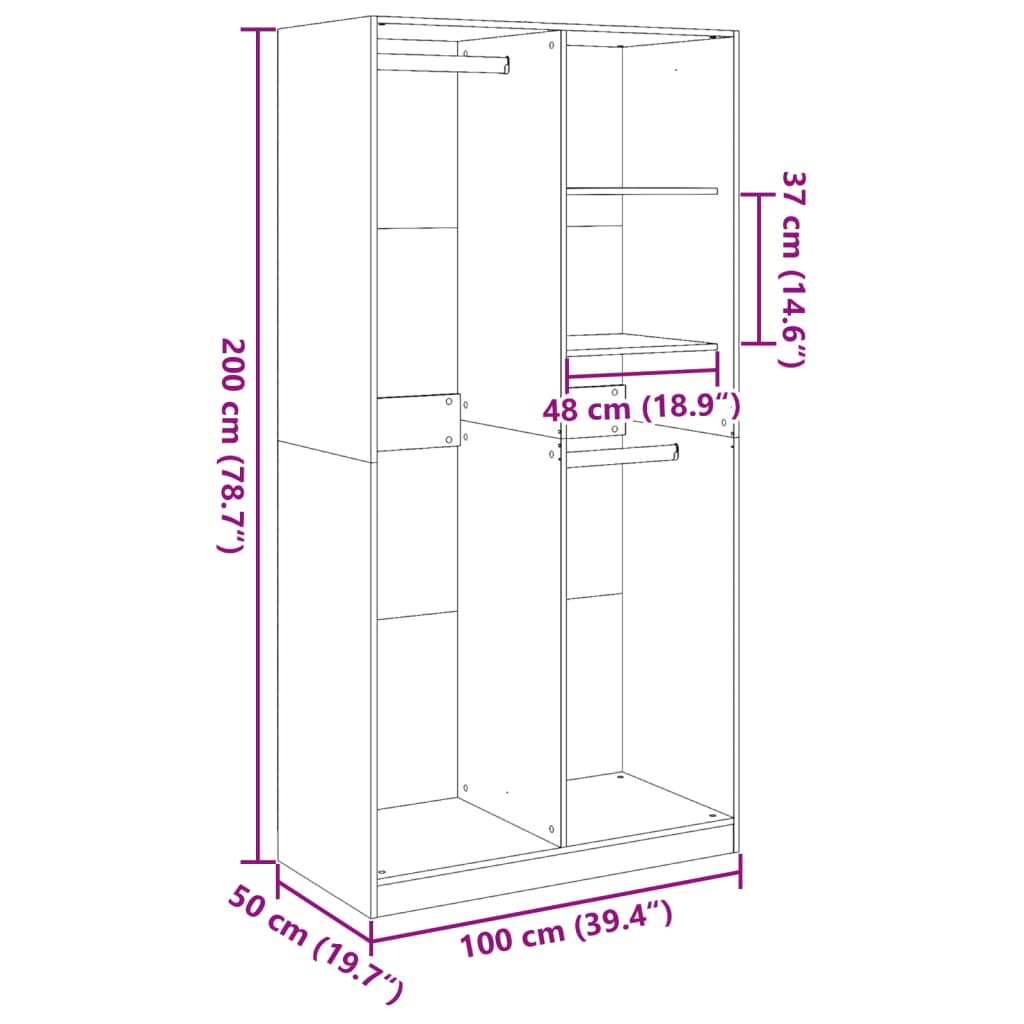 vidaXL Kledingkast 100x50x200 cm bewerkt hout gerookt eikenkleurig