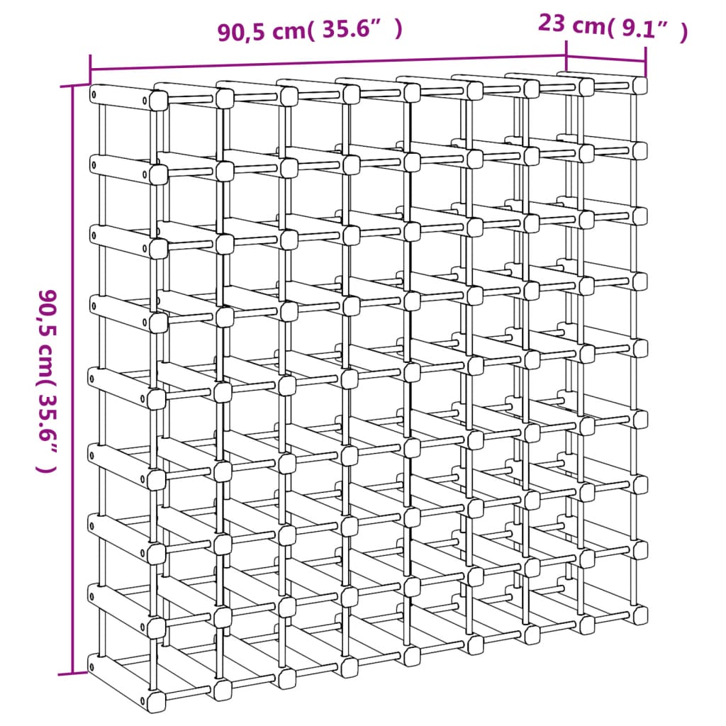 vidaXL Wijnrek voor 72 flessen 90,5x23x90,5 cm massief grenenhout