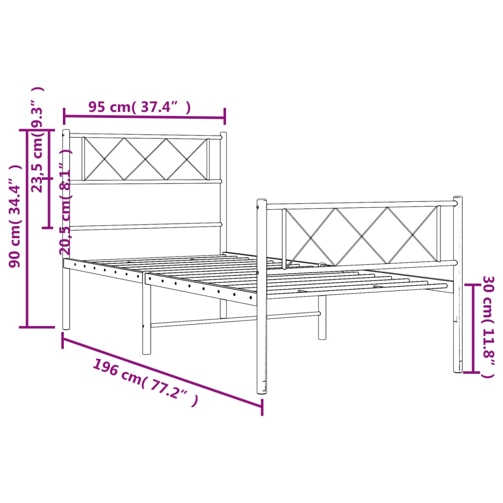 vidaXL Bedframe met hoofd- en voeteneinde metaal wit 90x190 cm