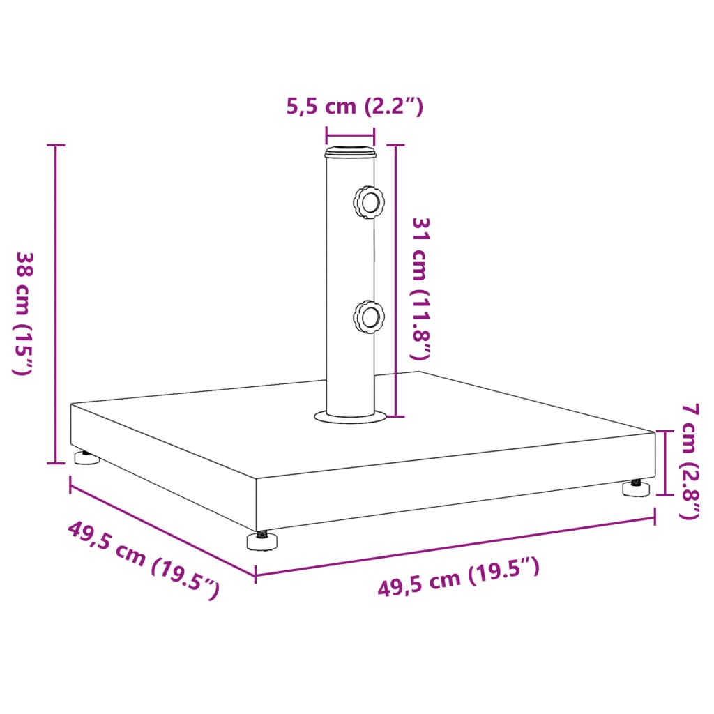 vidaXL Parasolvoet voor stokken van Ø32/38/48 mm 28 kg vierkant