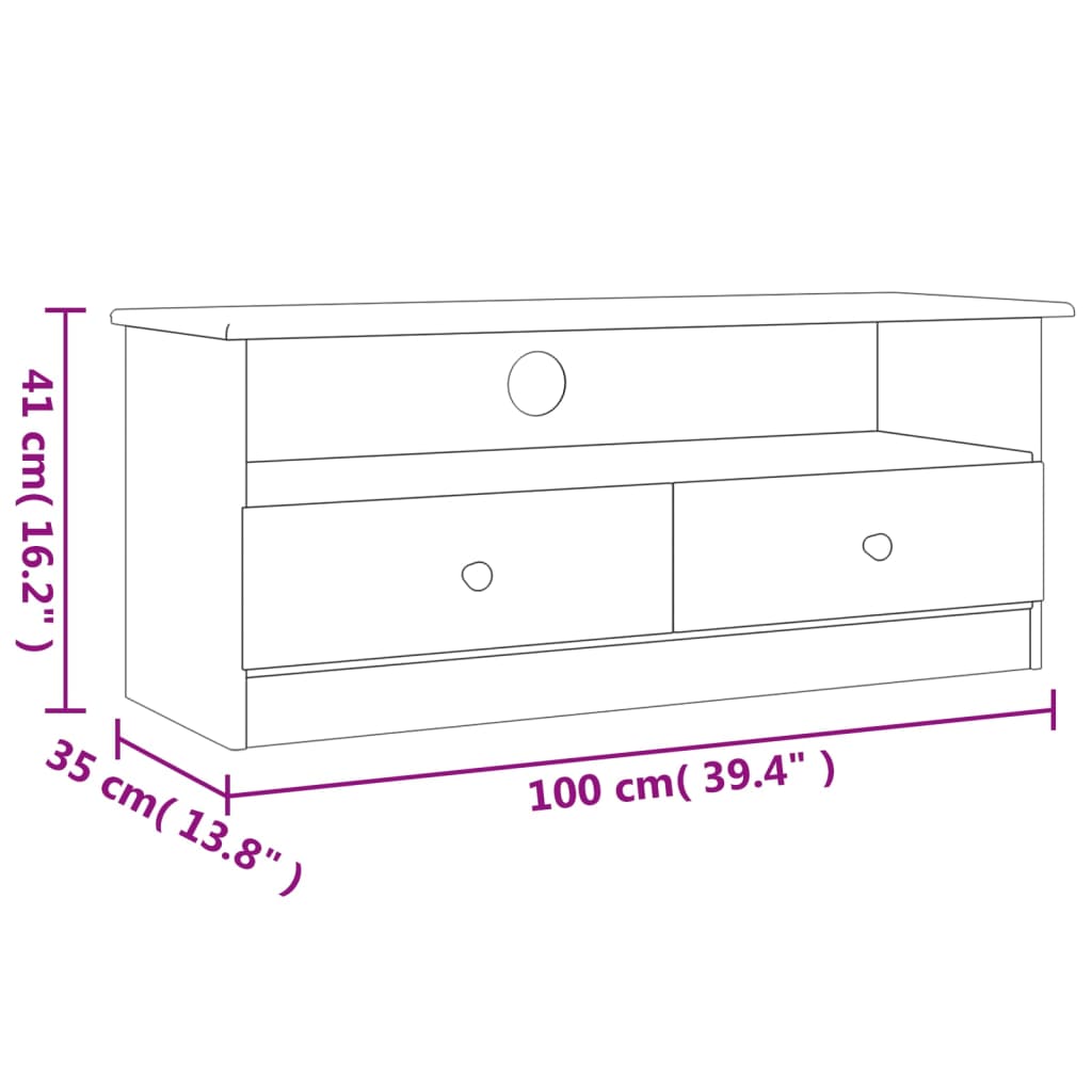 vidaXL TV-meubel met lades ALTA 100x35x41 cm massief grenenhout wit