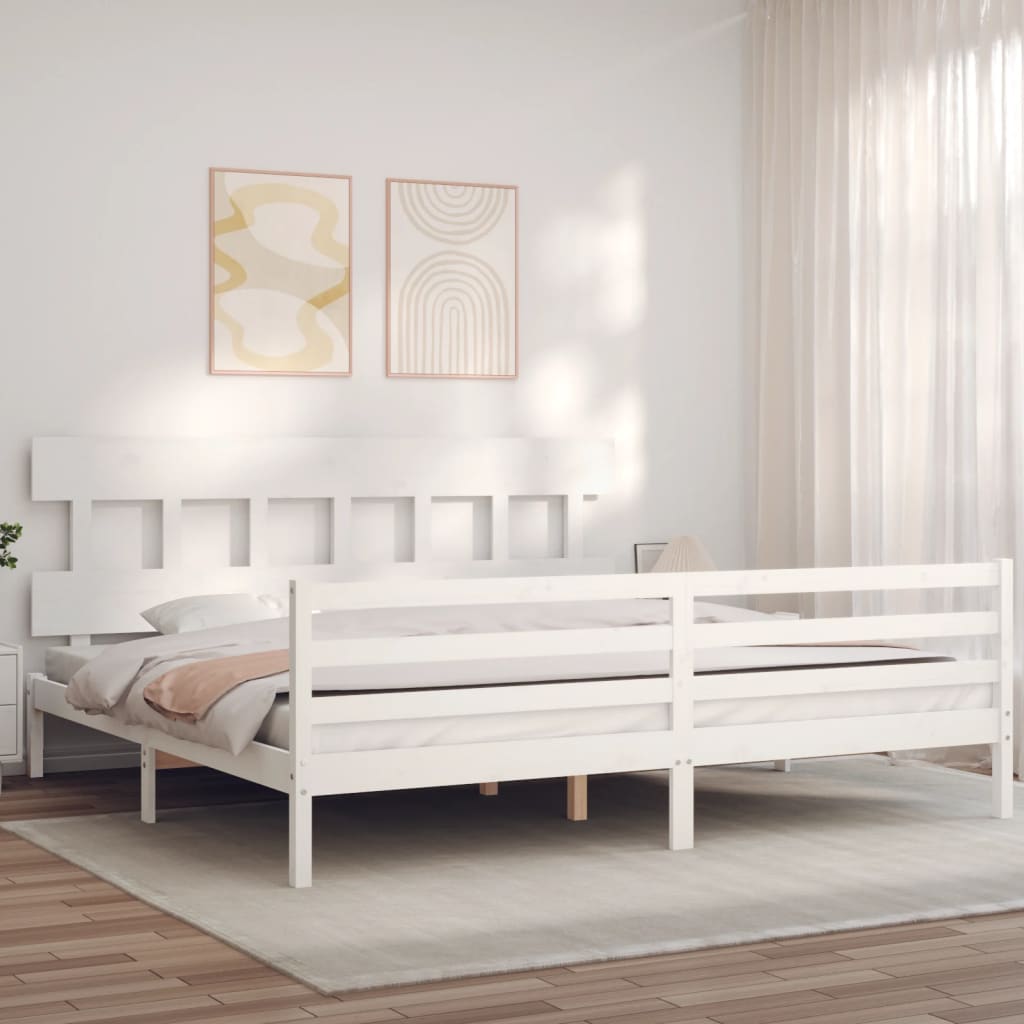 vidaXL Bedframe met hoofdbord massief hout wit