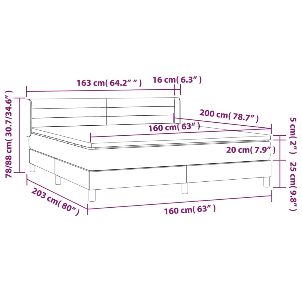 vidaXL Boxspring met matras stof lichtgrijs 160x200 cm