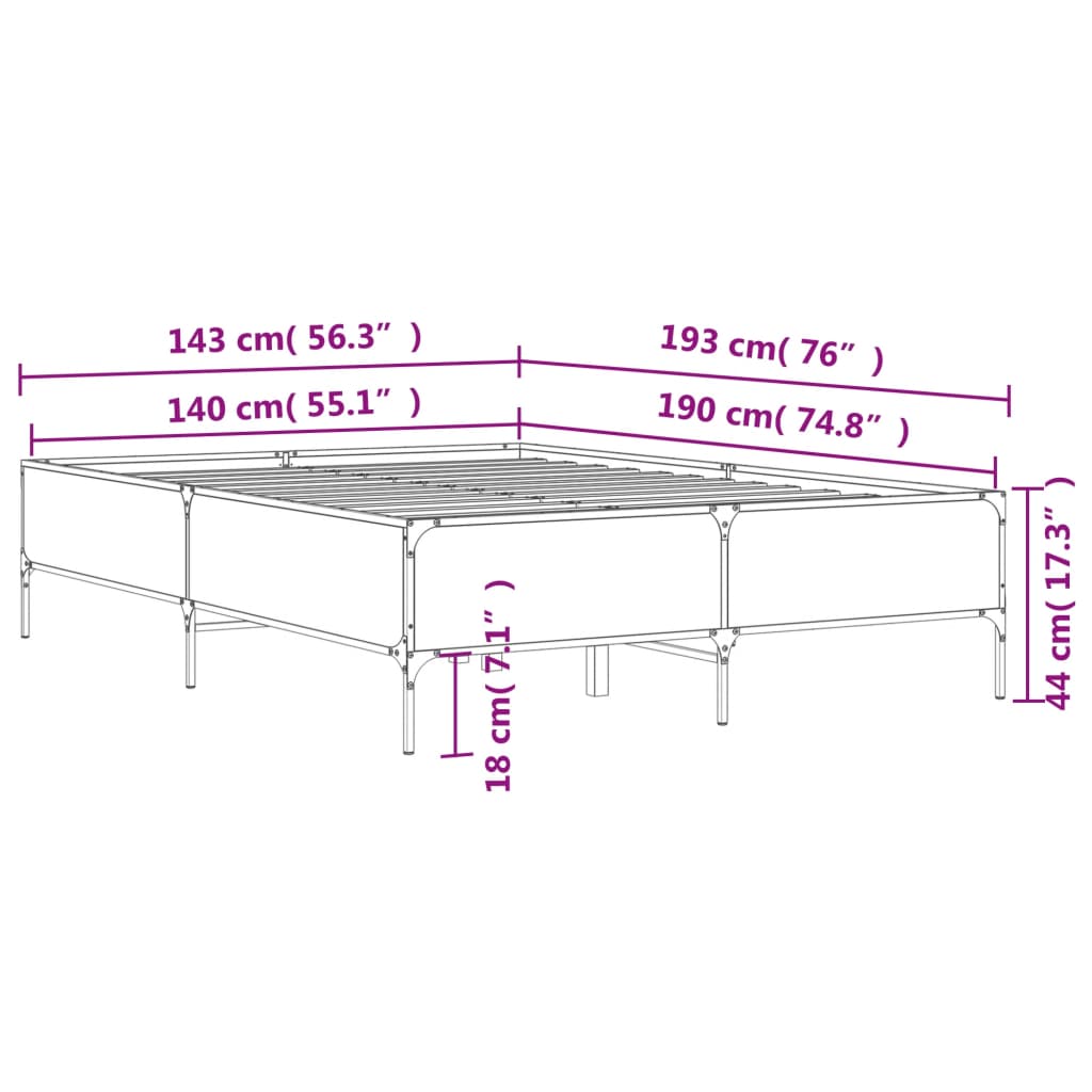 vidaXL Bedframe bewerkt hout metaal grijs sonoma eiken 140x190 cm