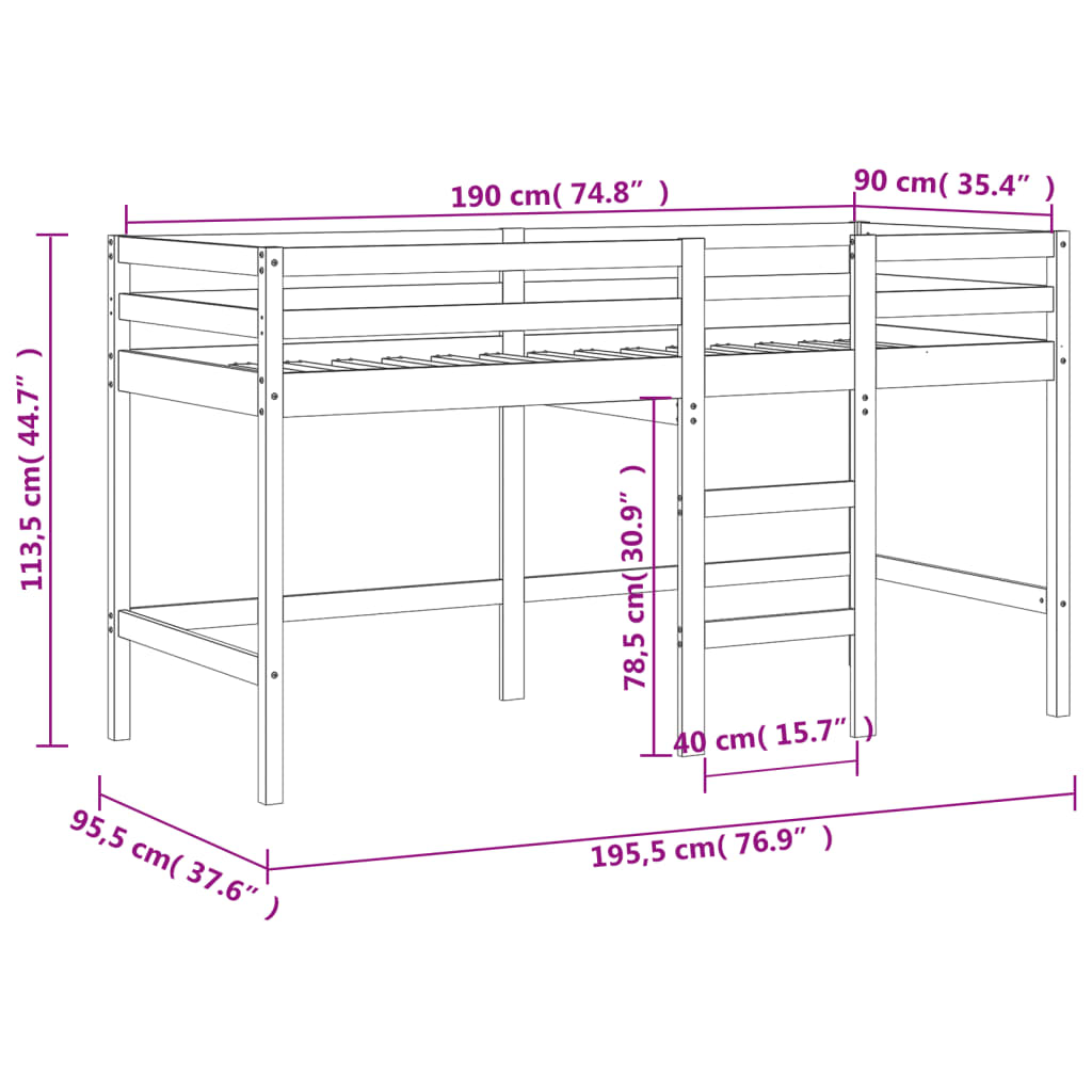 vidaXL Kinderhoogslaper met ladder 90x190 cm massief grenenhout