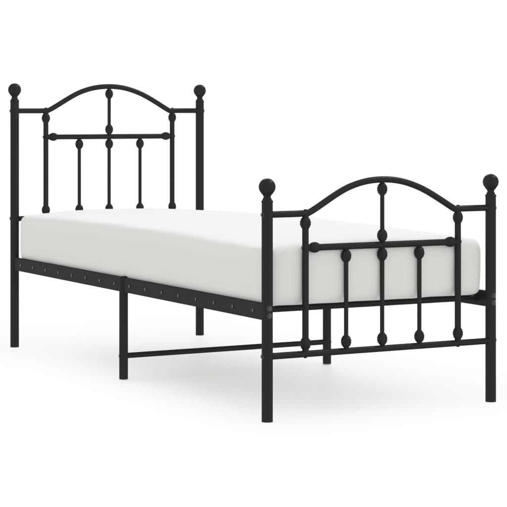 vidaXL Bedframe met hoofd- en voeteneinde metaal zwart 75x190 cm