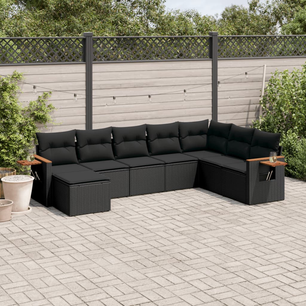 vidaXL 8-delige Loungeset met kussens poly rattan zwart