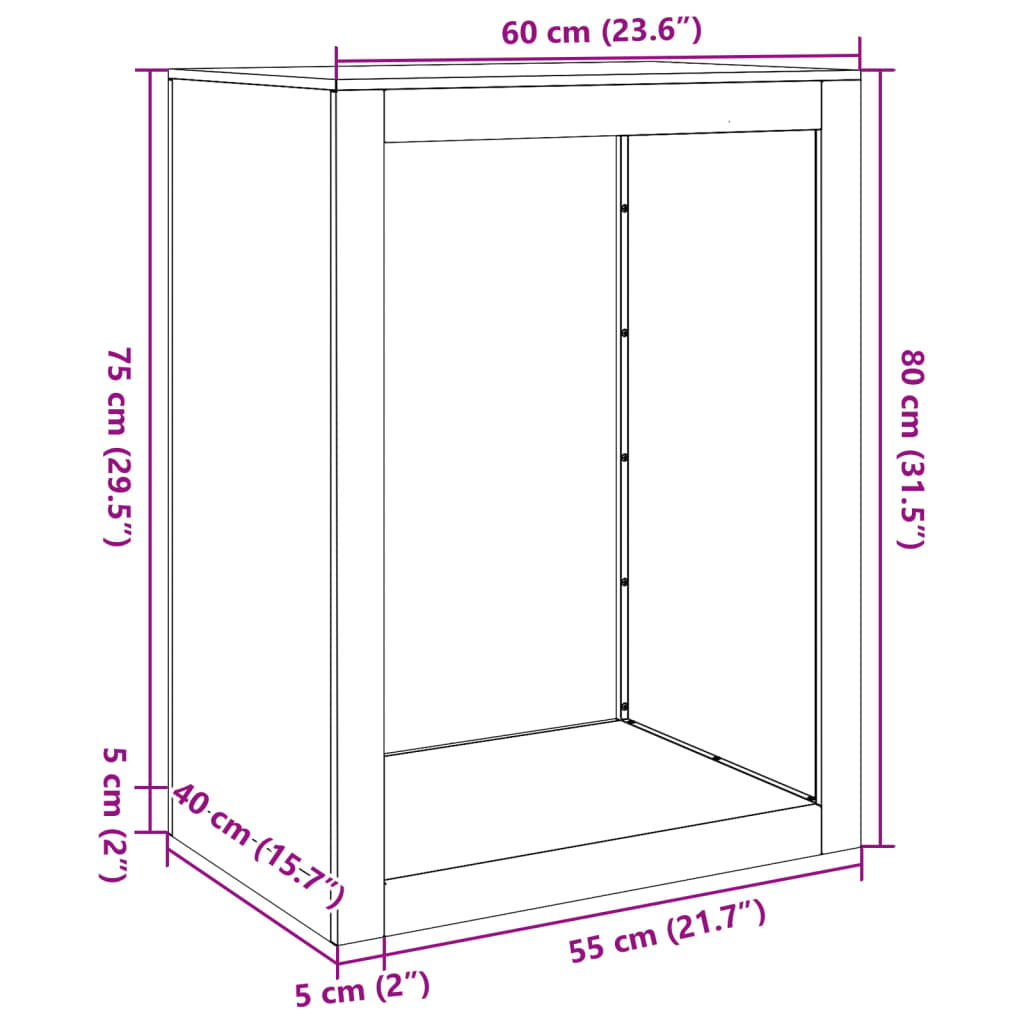 vidaXL Haardhoutrek 60x40x80 cm roestvrij staal