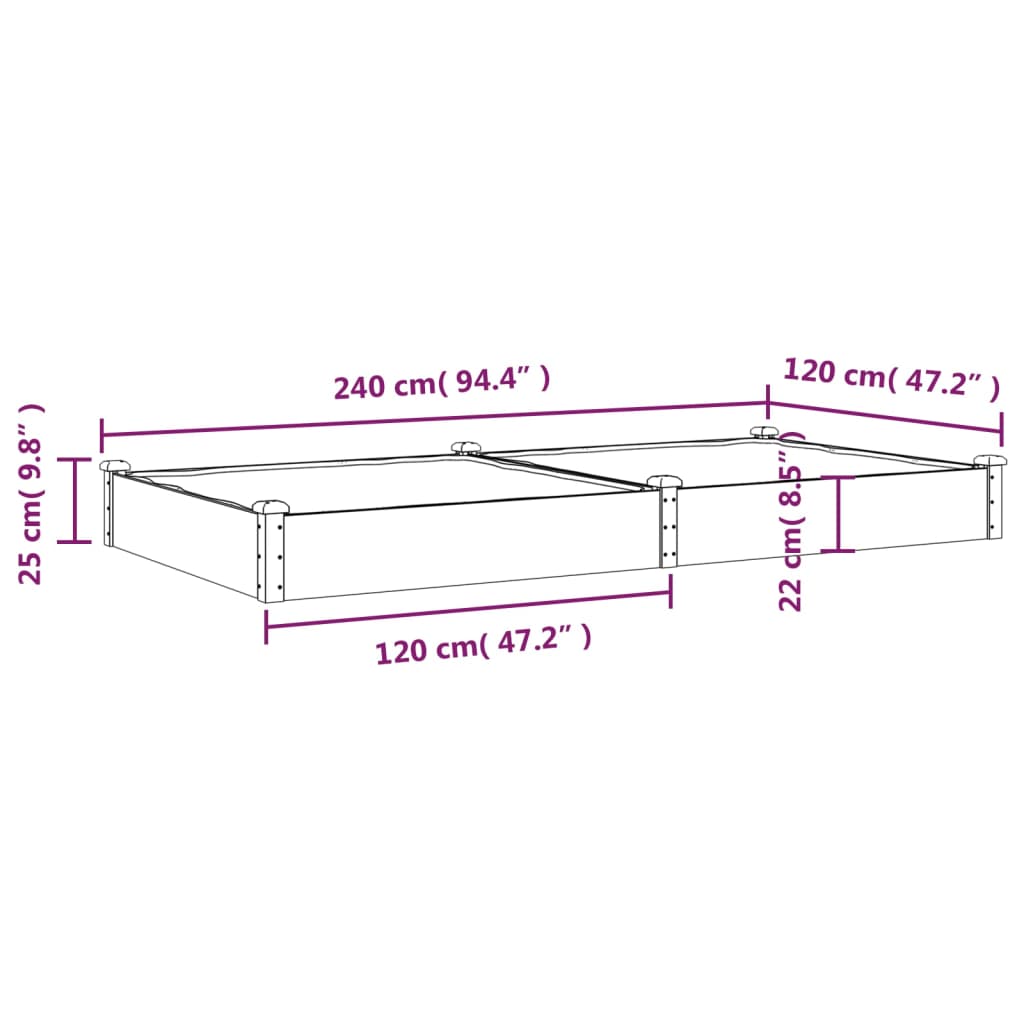 vidaXL Plantenbak verhoogd met voering 240x120x25 cm vurenhout bruin