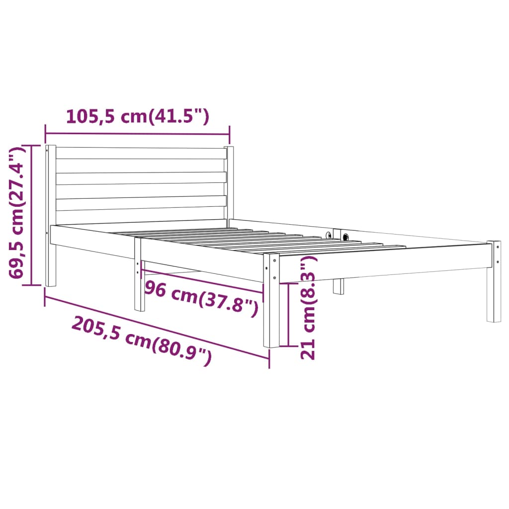 vidaXL Bedframe massief grenenhout zwart 100x200 cm