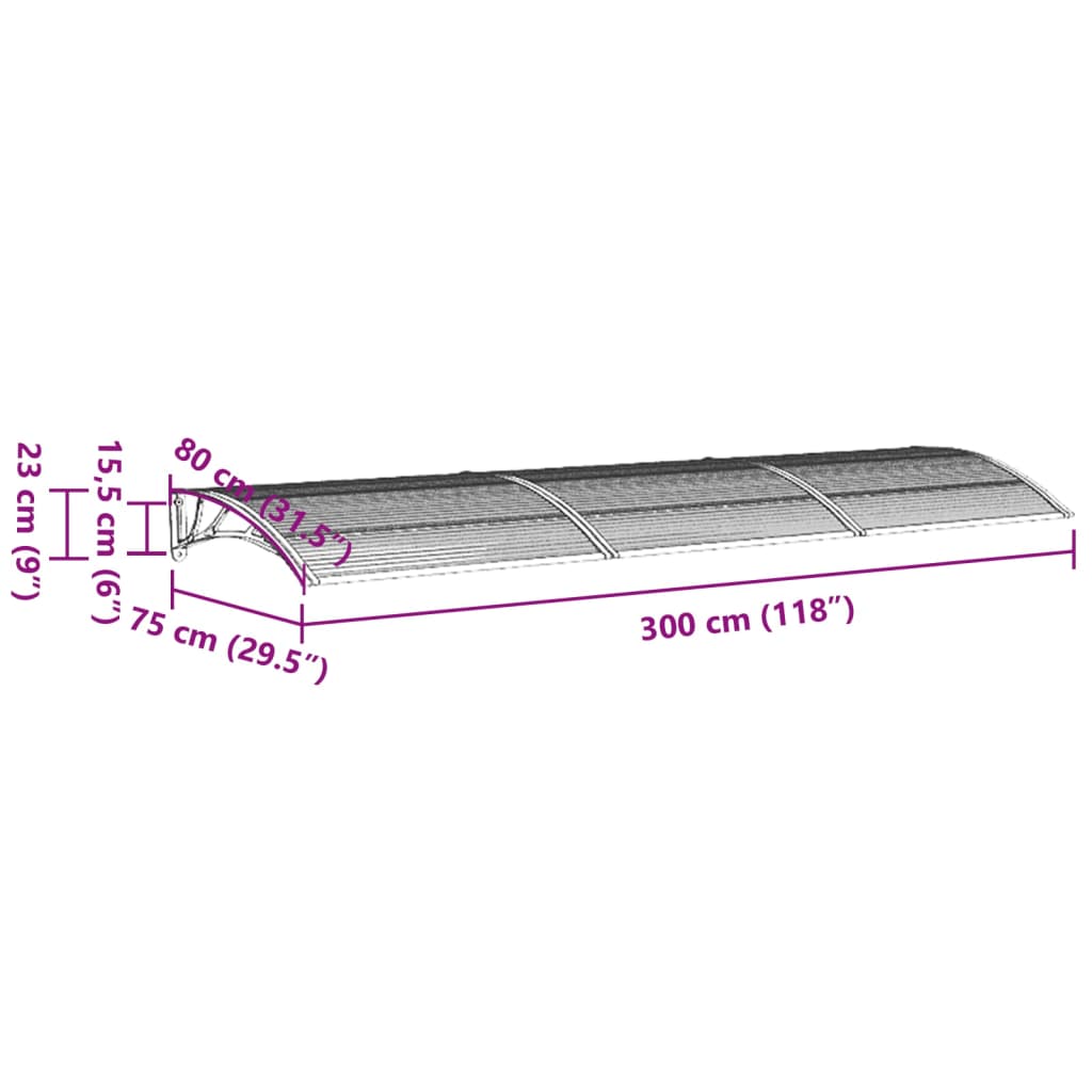 vidaXL Deurluifel 300x75 cm polycarbonaat grijs