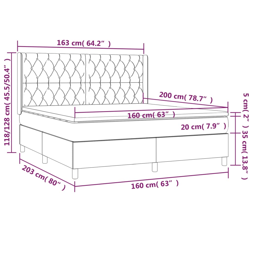 vidaXL Boxspring met matras stof blauw 160x200 cm