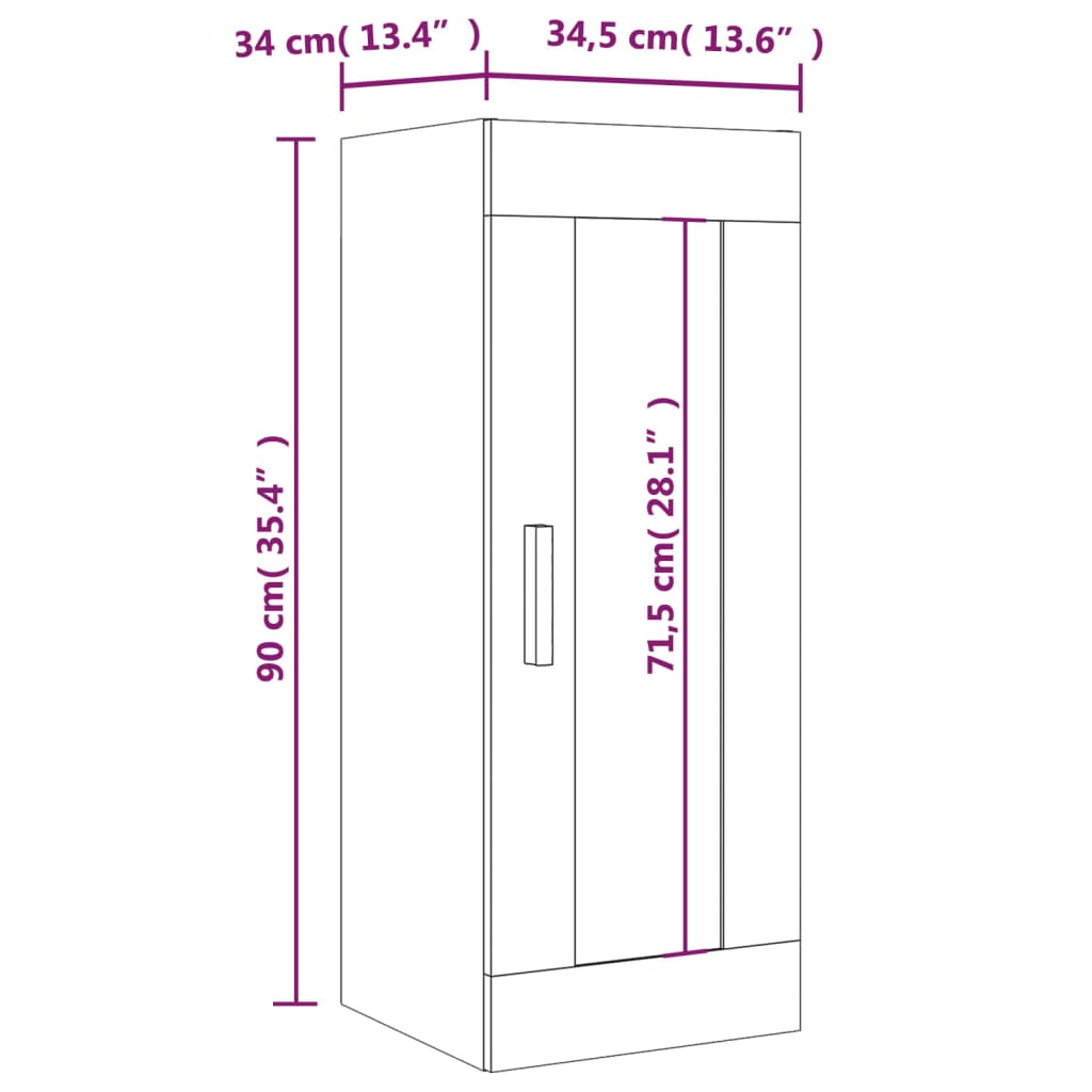 vidaXL Hangkast 34,5x34x90 cm hoogglans wit