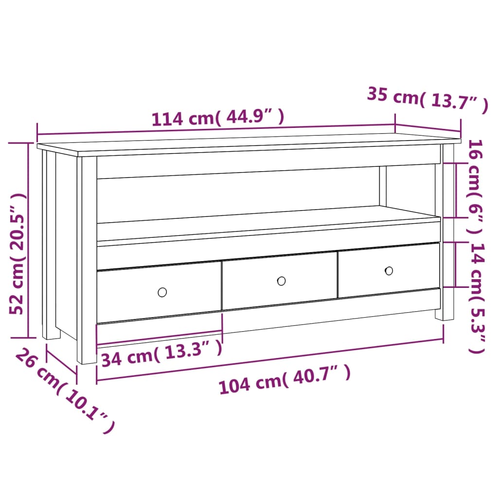 vidaXL Tv-meubel 114x35x52 cm massief grenenhout honingbruin